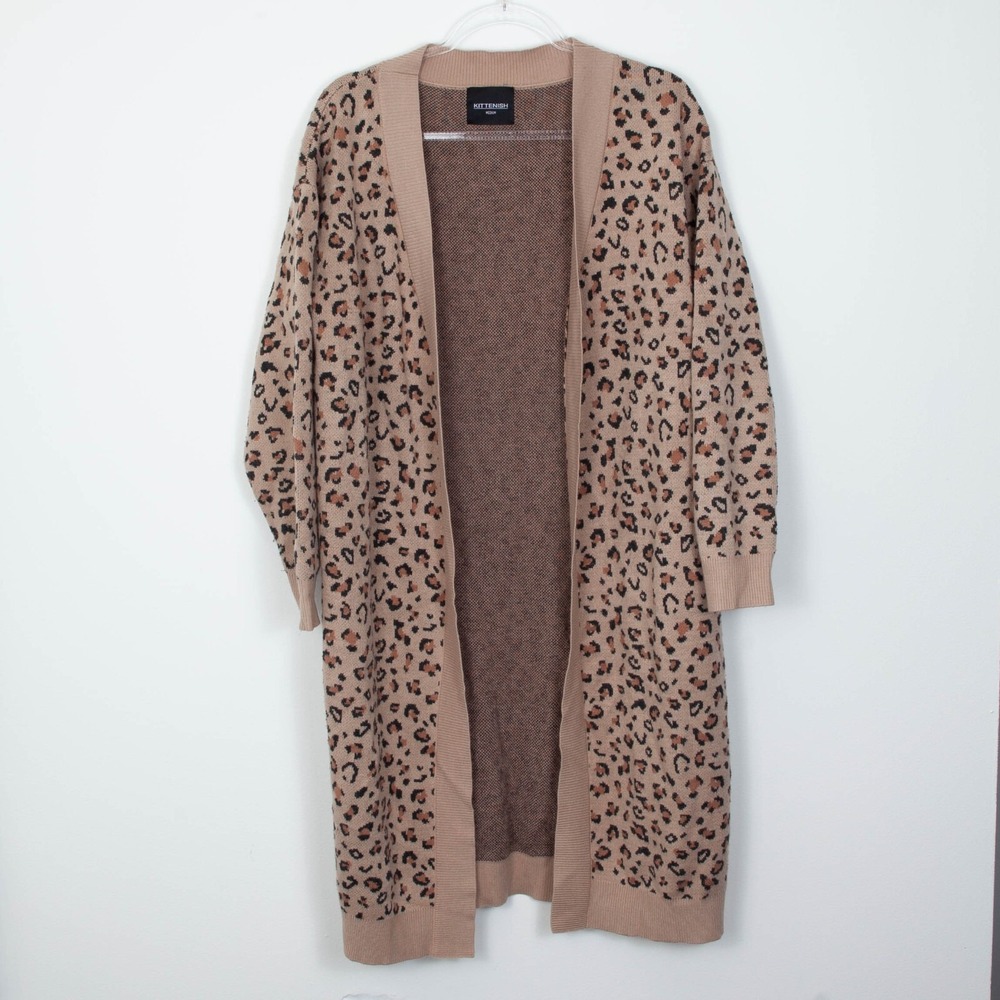 Kittenish‎ Longline Leopard Print Open Front Cardigan Womens Size M Mob Wife